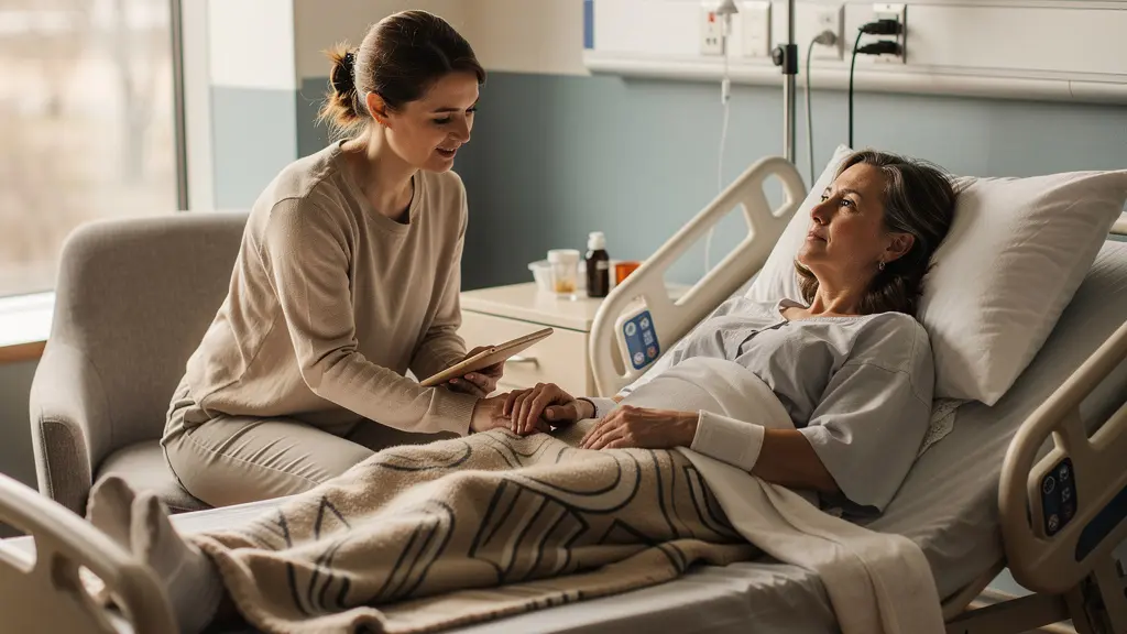 Accompagnant auprès d'un patient dans une chambre d'hôpital moderne