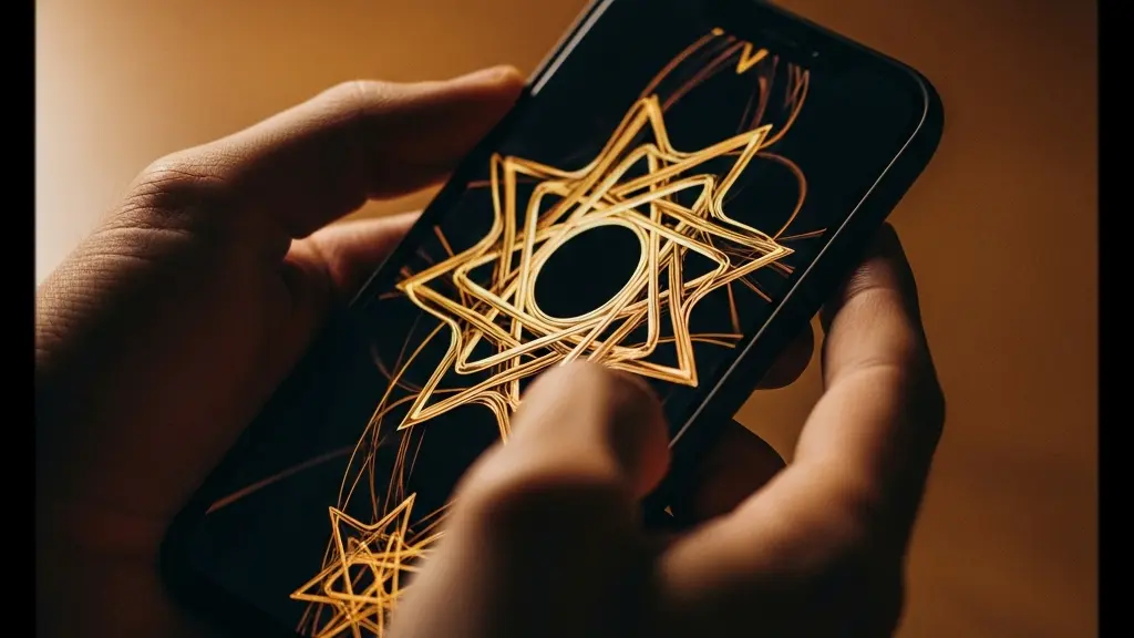 Gros plan sur des mains tenant un smartphone montrant des étoiles de notation