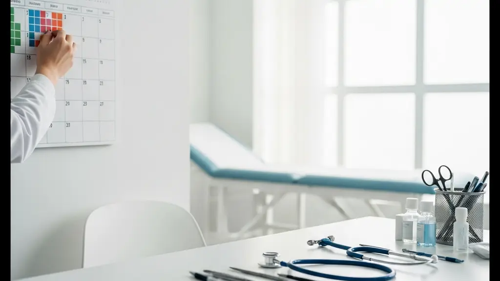 Environnement médical minimaliste avec calendrier de suivi et instruments de contrôle