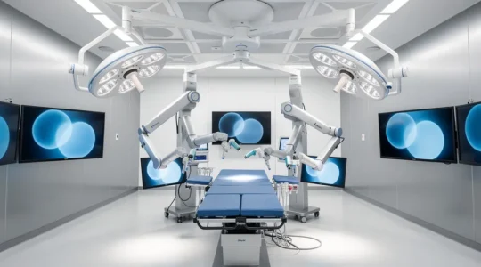 Bloc opératoire moderne avec équipement robotique dernière génération