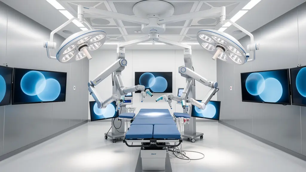 Bloc opératoire moderne avec équipement robotique dernière génération
