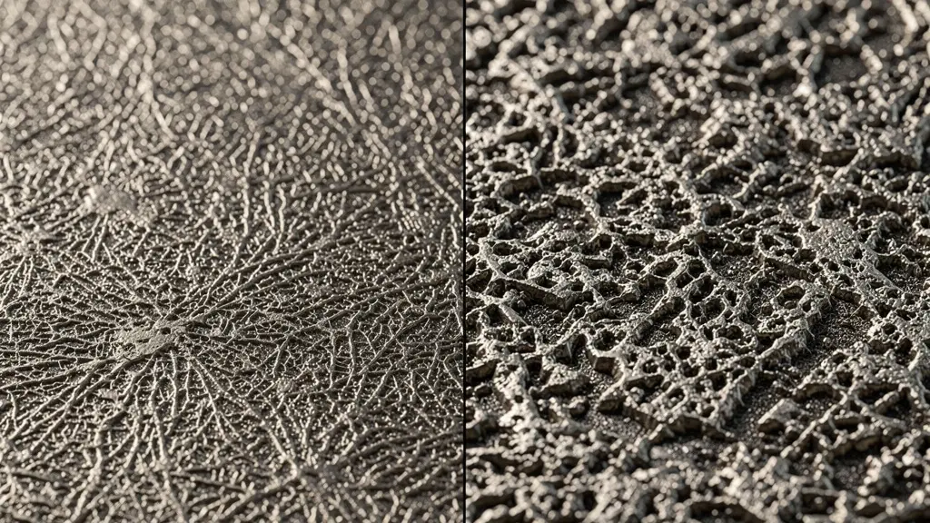 Vue microscopique comparative de la structure cristalline du titane grade 4 et grade 5