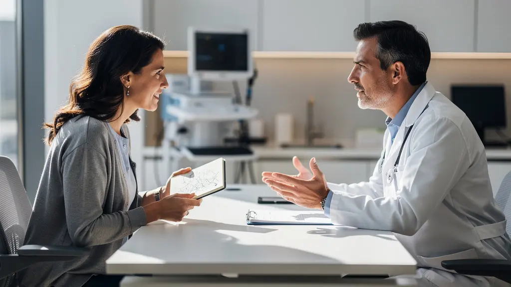 Patient et chirurgien en consultation médicale à l'étranger dans un cabinet moderne