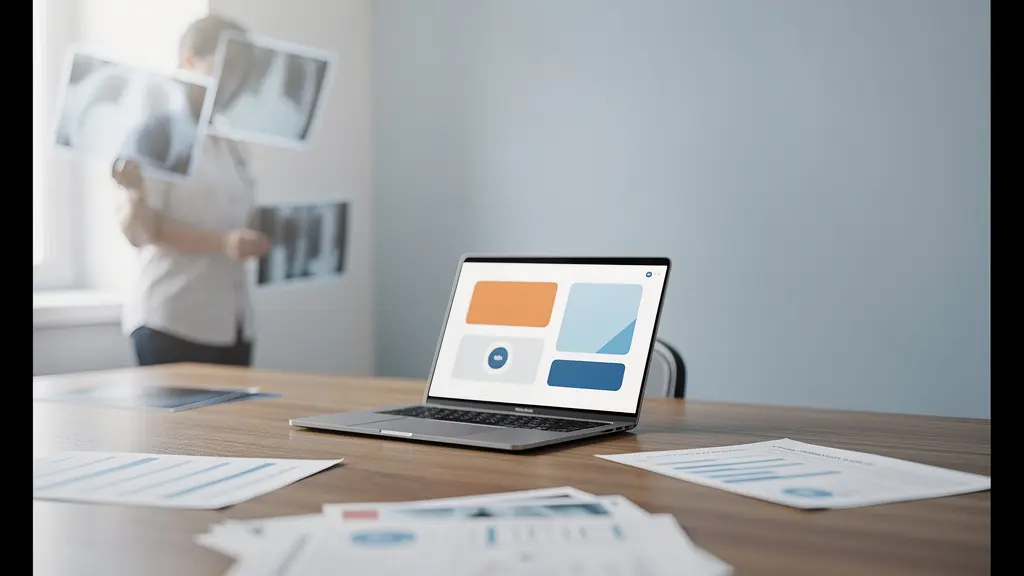 Consultation médicale moderne avec documents médicaux et ordinateur en arrière-plan