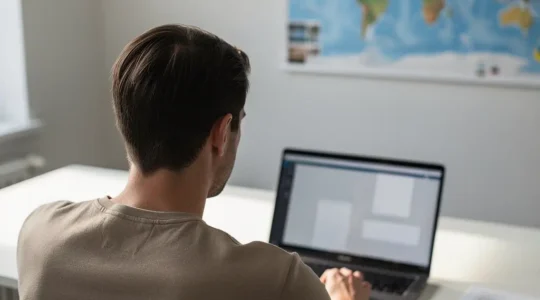 Personne analysant des avis médicaux sur ordinateur portable dans un environnement moderne