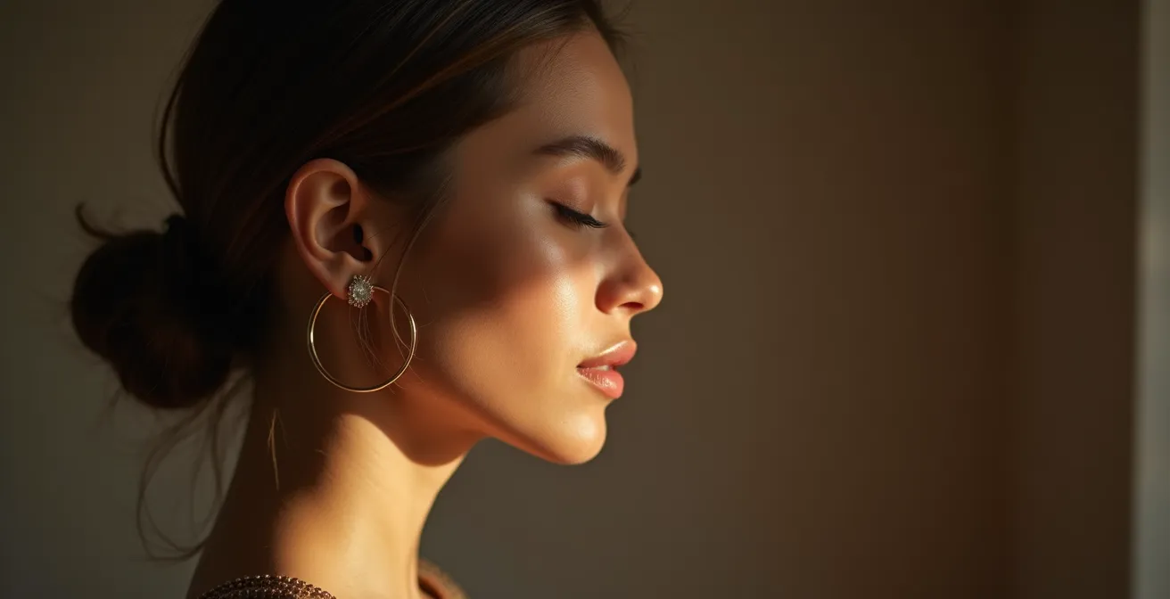 Portrait de profil artistique montrant l'harmonie naturelle entre nez et menton