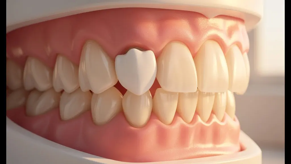 Vue latérale d'une gencive saine entourant une couronne en zircone avec profil d'émergence naturel