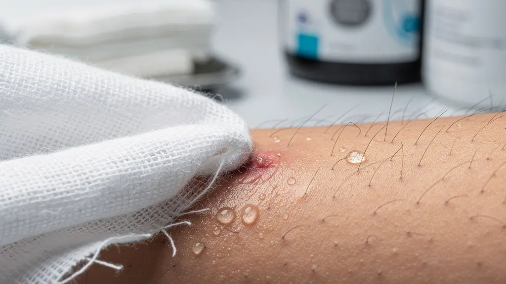 Démonstration de la technique de tamponnement délicat sur cicatrice avec compresse stérile