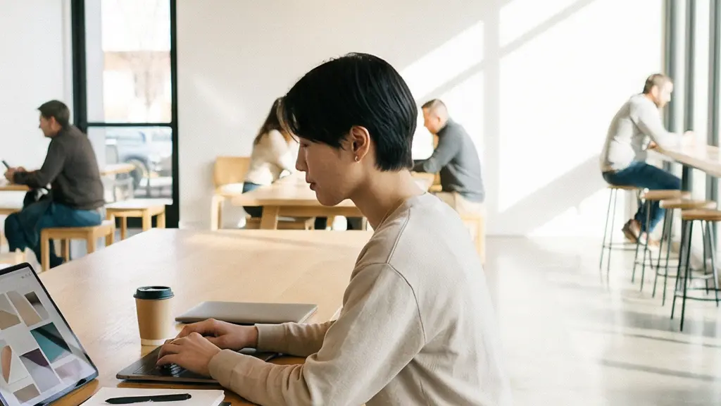 Personne consultant différentes plateformes d'avis sur tablette dans un café