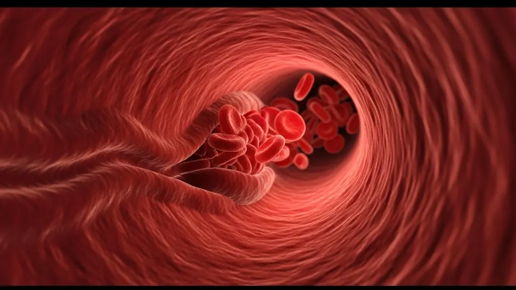 Vue macro détaillée de globules rouges dans un vaisseau sanguin avec formation de caillot