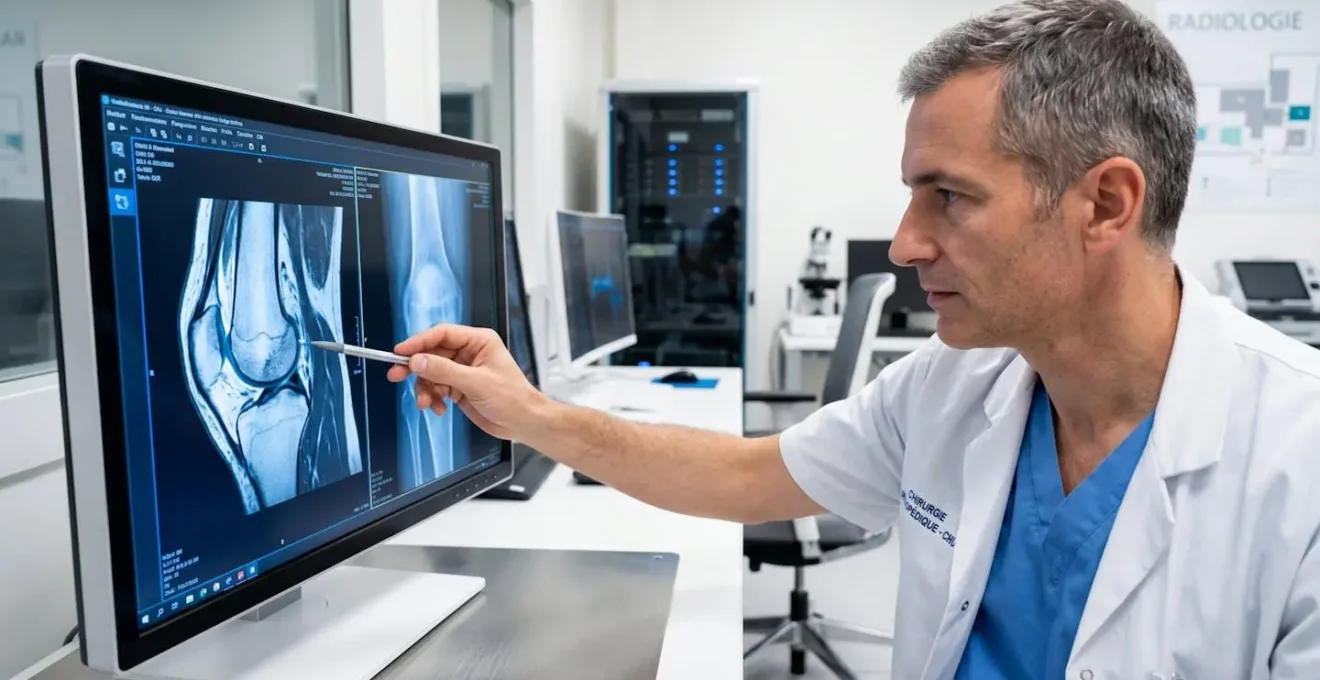 Médecin orthopédiste analysant des radiographies sur écran médical pour établir un diagnostic